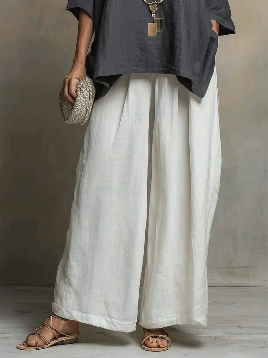 Conjunto de dos piezas para mujer, pantalón ancho y blusa suelta. Outfit elegante y casual de verano.