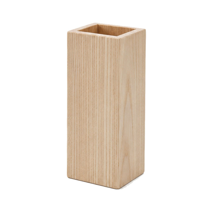 Organizador de madera de fresno gris, portalápices de estilo minimalista rectangular para escritorio.