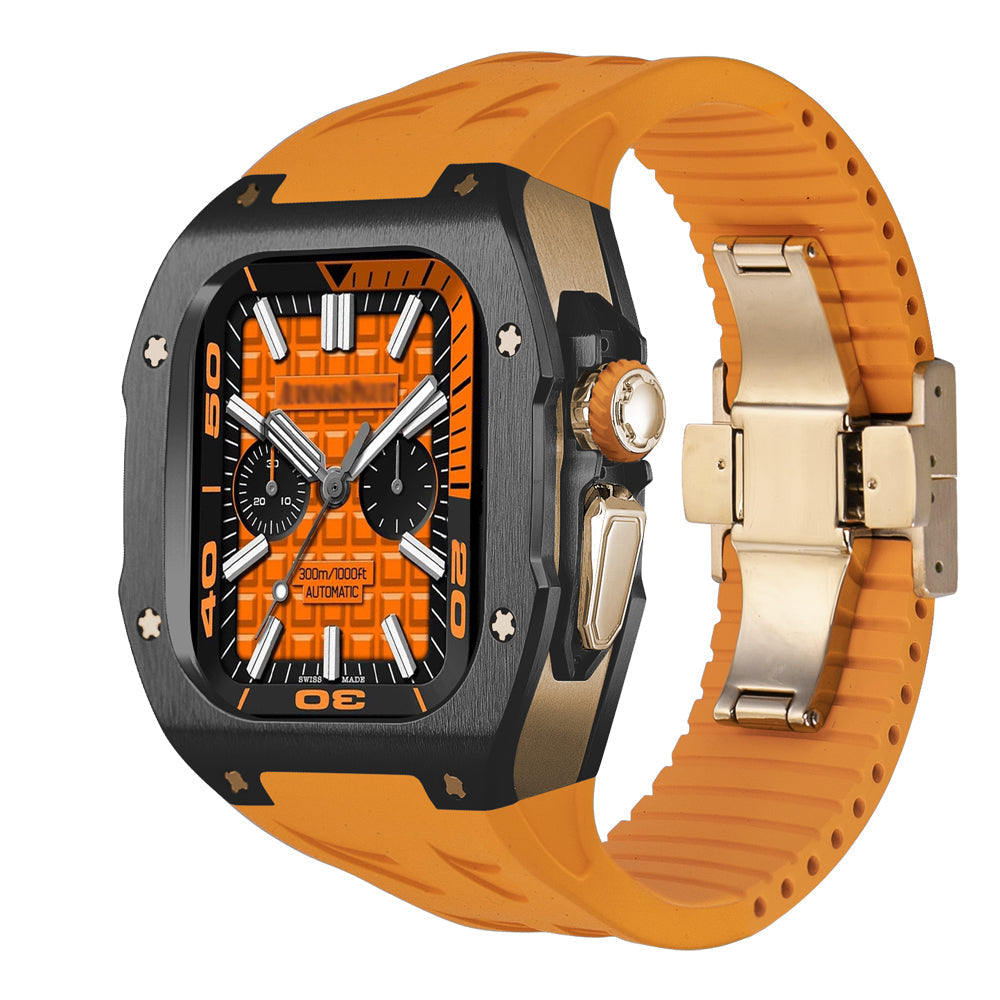 Vista lateral de la funda de titanio y la correa de fluorocaucho del Smartwatch Ultra 49mm.