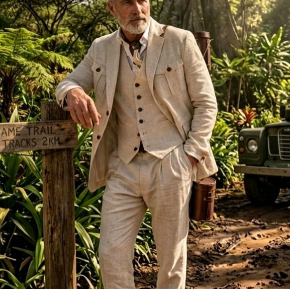 Chaqueta de hombre en poliéster para otoño/invierno, diseño elegante beige. Perfecta para eventos formales y casuales.