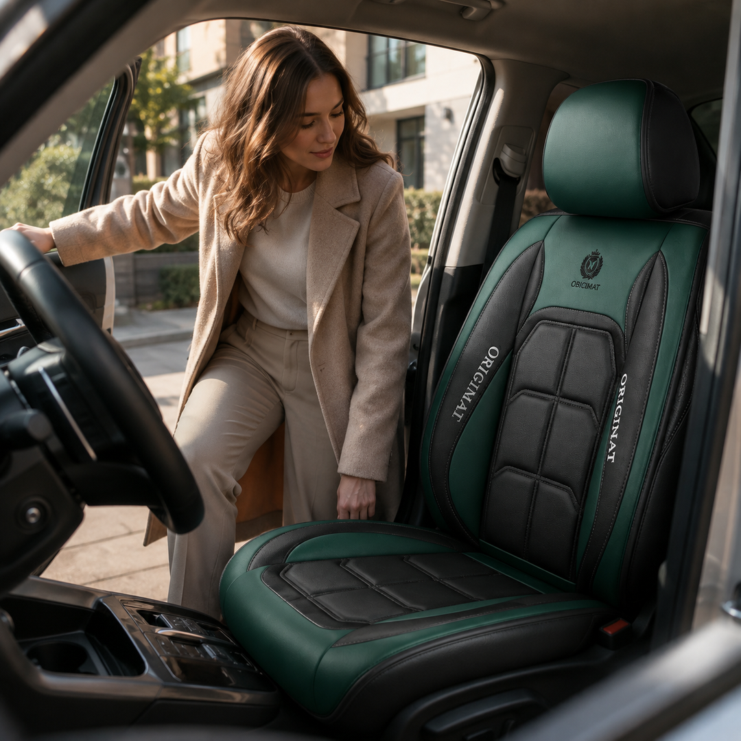 Funda de asiento universal de cuero PU negro para coche, lujo y protección interior.
