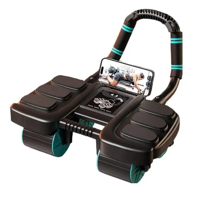 Rueda abdominal con rebote automático y coderas protectoras. Ideal para fortalecer core y abdominales en entrenamiento fitness.