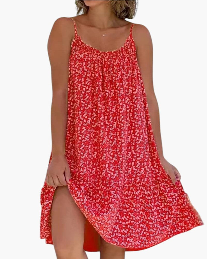 Vestido ligero y fluido con estampado para mujer. Estilo cómodo y elegante para paseos de verano y vacaciones.