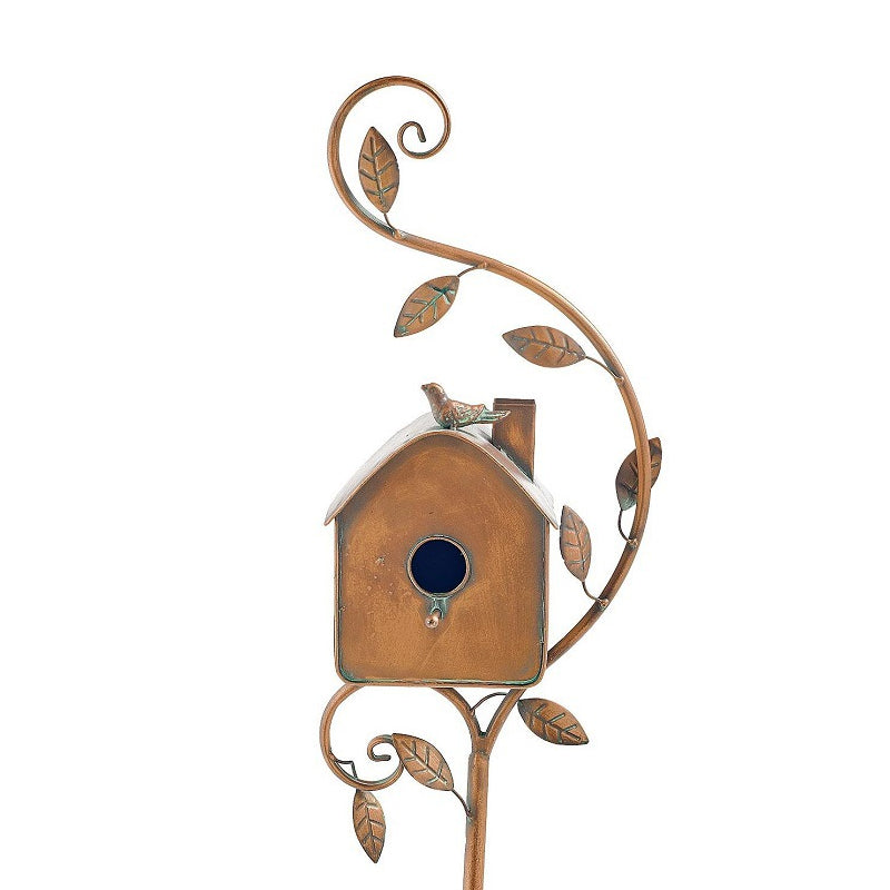 Estaca de jardín de metal con gorrión decorativo, adorno rústico para la decoración de espacios exteriores.