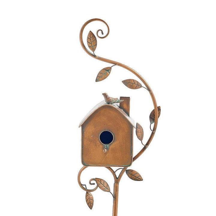 Estaca de jardín de metal con gorrión decorativo, adorno rústico para la decoración de espacios exteriores.