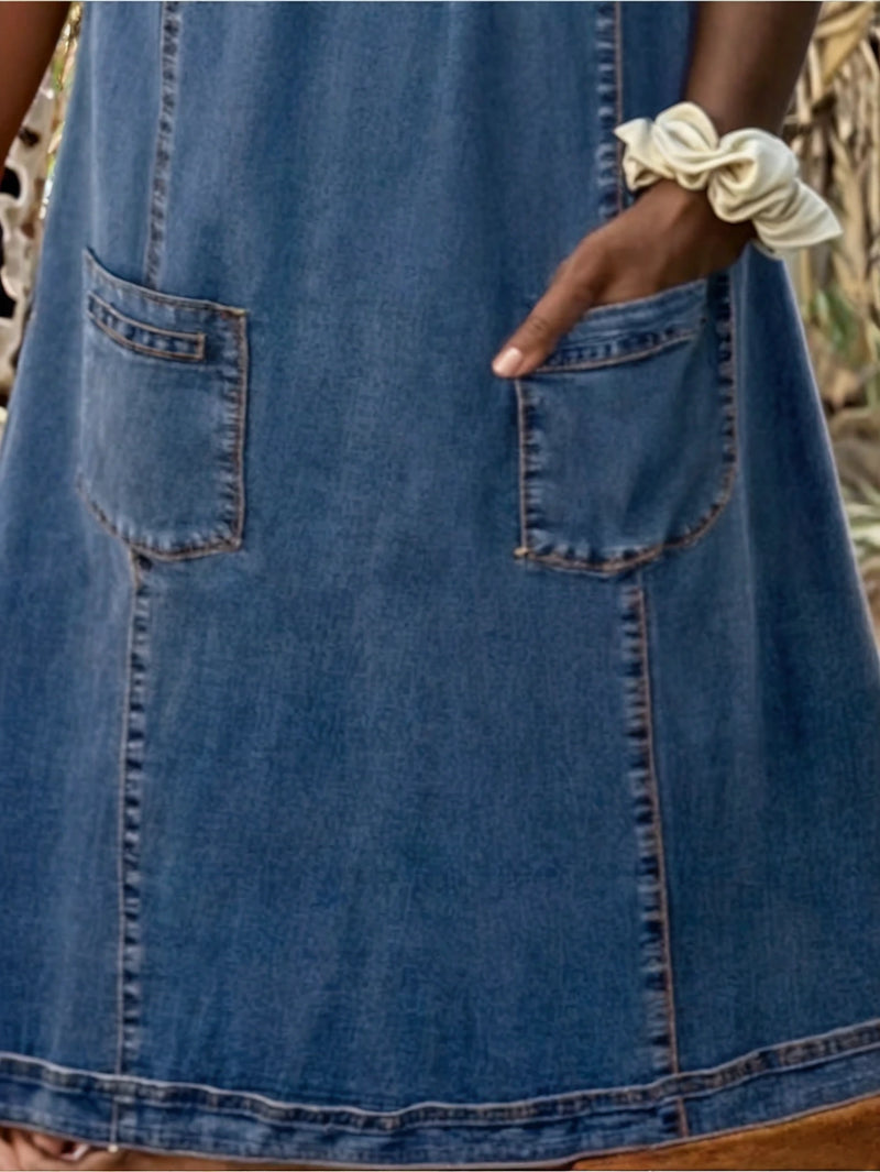 Vestido denim casual elegante para mujer, tela suave y cómoda, perfecto para primavera, verano u otoño.