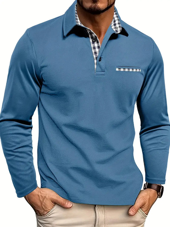 Polo de manga larga para hombre en color blanco, versátil para ropa masculina casual y de oficina, estilo y confort.
