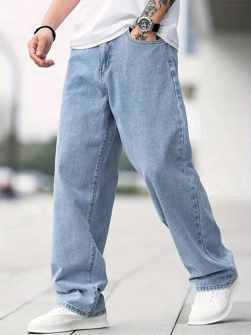 Pantalón oversize baggy para hombre, estilo urbano relajado. Ideal para moda casual de invierno, corte holgado.