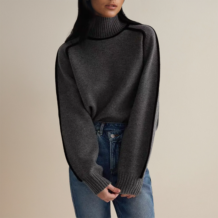 Suéter básico elegante para mujer, manga larga, estilo pullover, ideal como prenda de fondo de armario.