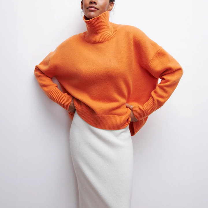Suéter de cuello alto para mujer, disponible en tallas grandes. Jersey cómodo y chic de invierno.