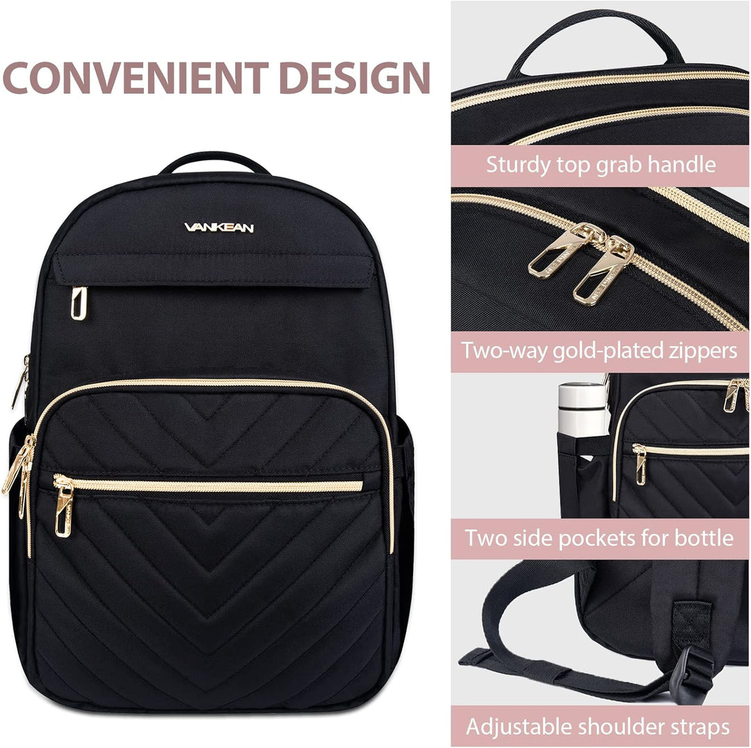 Espalda ergonómica de mochila de laptop para mujer, impermeable, ligera y con ventilación. Con puerto USB.