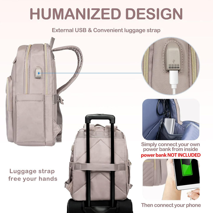Elegante mochila de mujer para laptop, impermeable y ligera. Perfecta para uso diario, trabajo, universidad y viajes.