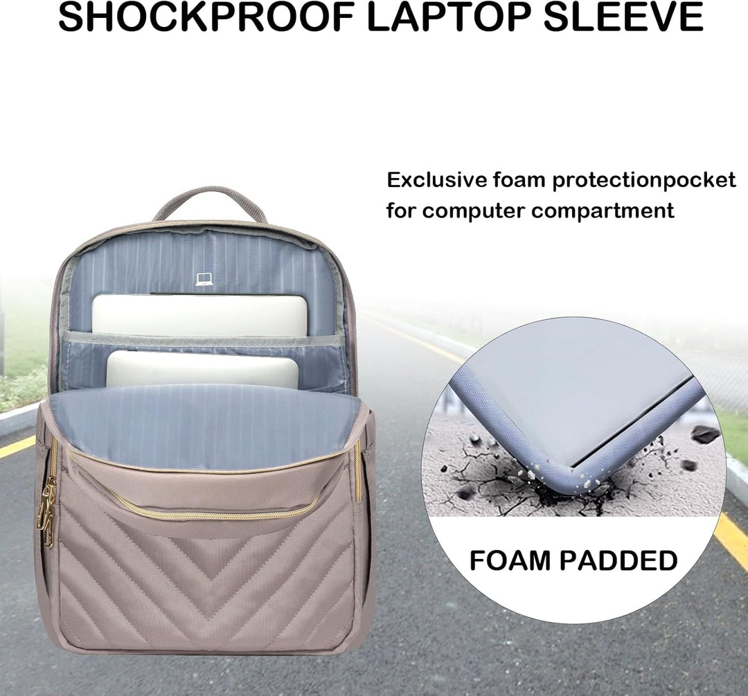 Mochila de laptop para mujer con puerto USB, impermeable y ligera. Ideal para viajes, trabajo y uso escolar.