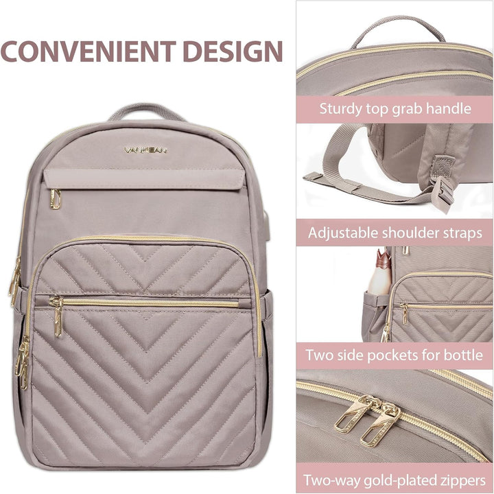 Mochila de trabajo para laptop de mujer, impermeable, ligera y con USB. Ideal para oficina y organización profesional.