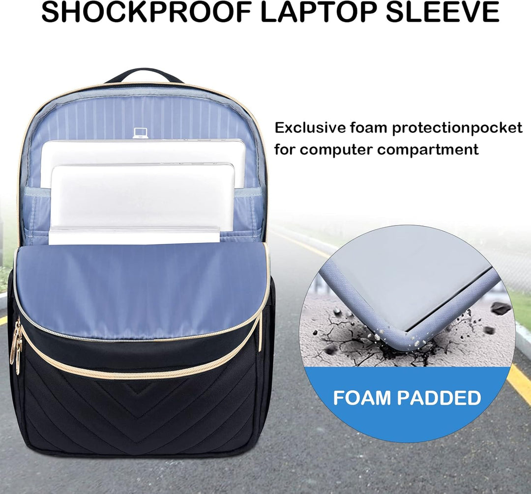 Mochila para laptop de mujer, impermeable, ligera, con USB. Diseñada para seguridad y confort en viajes y diario.