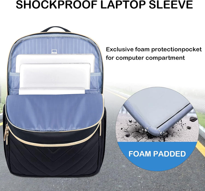 Mochila para laptop de mujer, impermeable, ligera, con USB. Diseñada para seguridad y confort en viajes y diario.