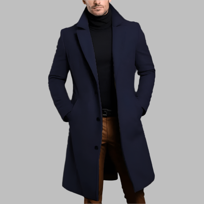 Abrigo cálido de lana para hombre, estilo largo y elegante, perfecto para el frío invernal.