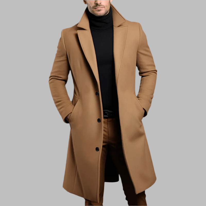Abrigo de lana largo y cálido para hombre, ropa de abrigo masculina, diseño elegante para invierno.