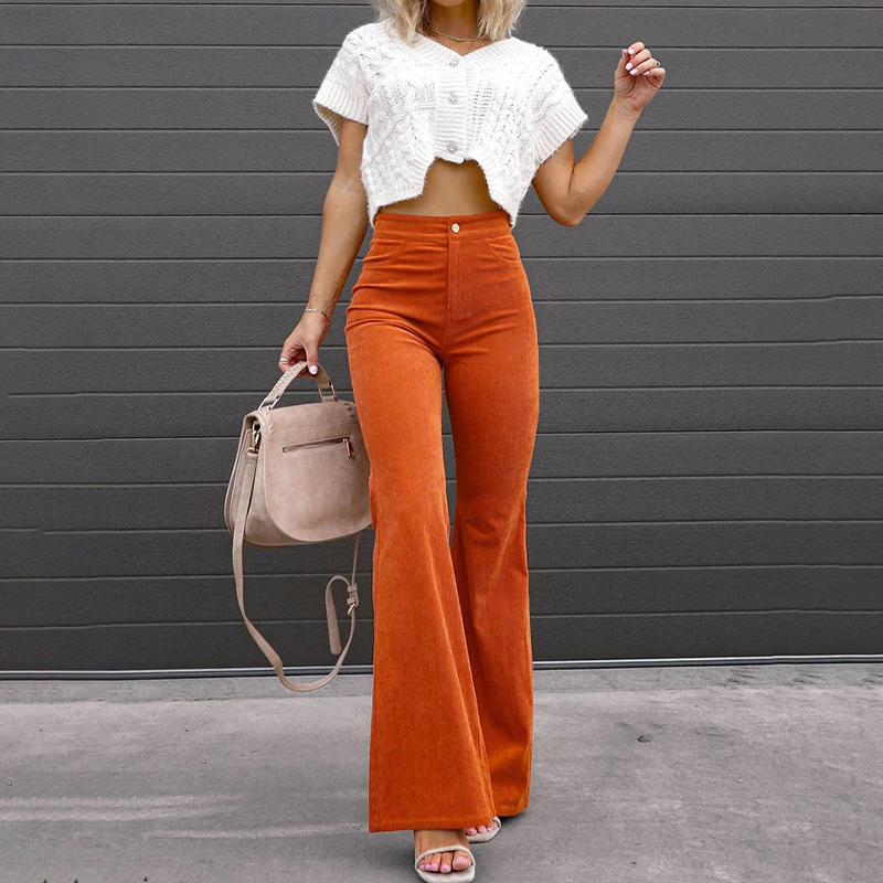 Pantalón acampanado de cintura alta para mujer, estilo retro y elegante para outfit diario.
