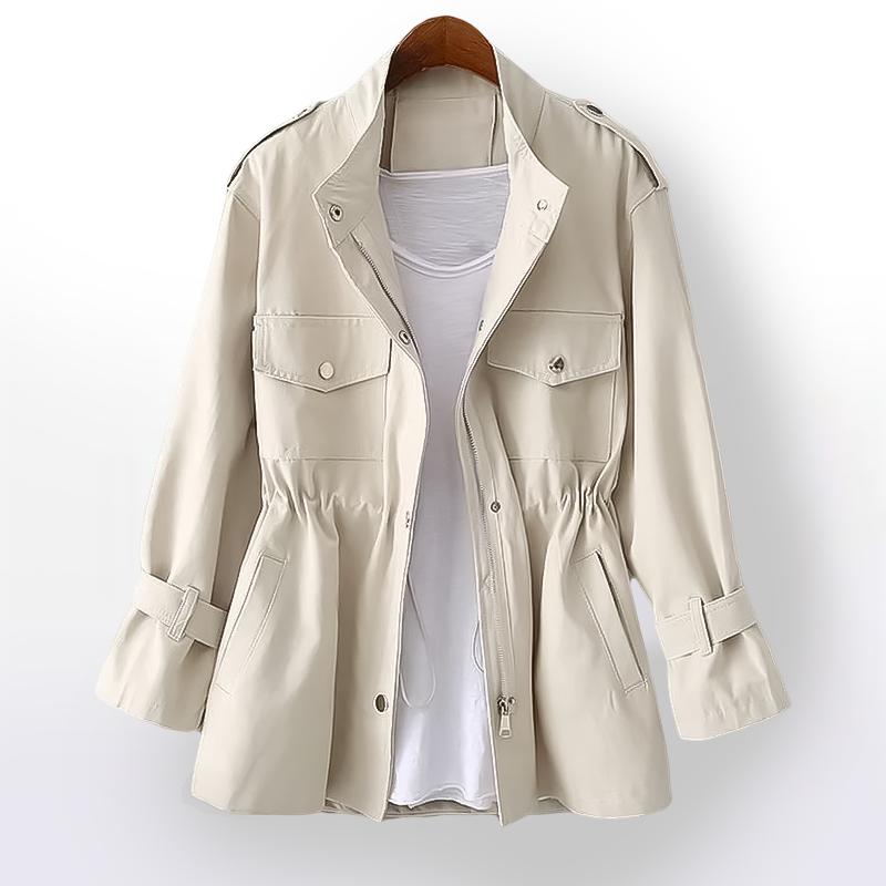 Chaqueta elegante de mujer para oficina o casual, estilo sofisticado, ideal para otoño y entretiempo.