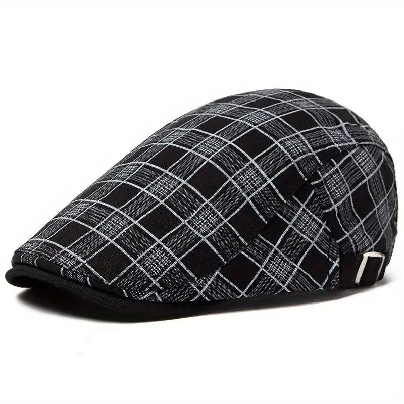 Sombrero unisex a cuadros retro, gorra vintage ajustable, accesorio de moda versátil.