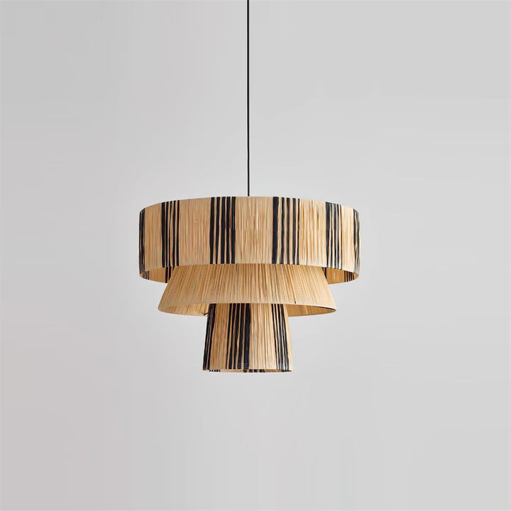 Lámpara colgante Hiroshi de rafia natural tejida, diseño moderno por niveles para interior.