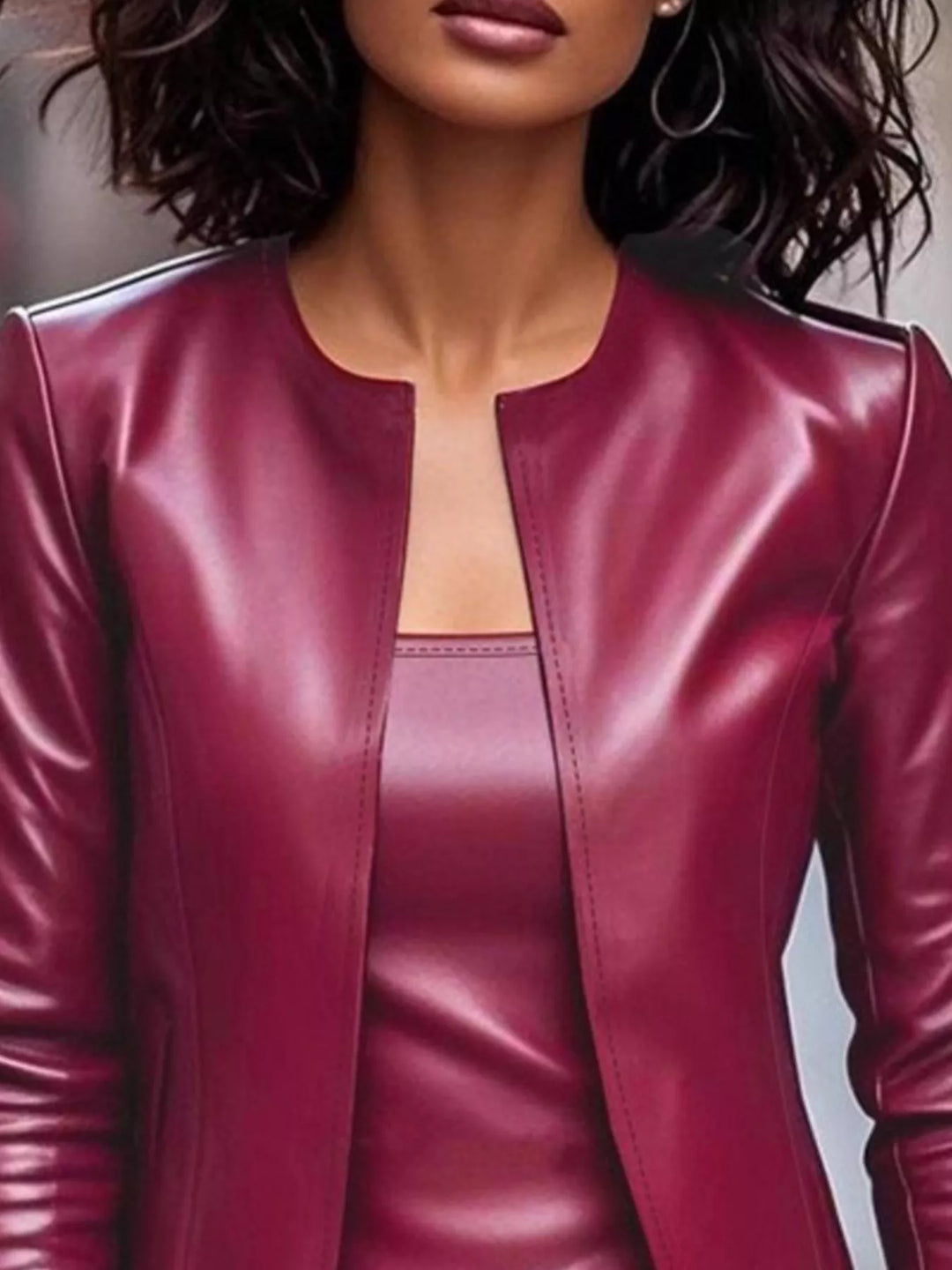 Moda fiesta: conjunto de mujer con chaqueta efecto piel y vestido, diseño elegante y actual.
