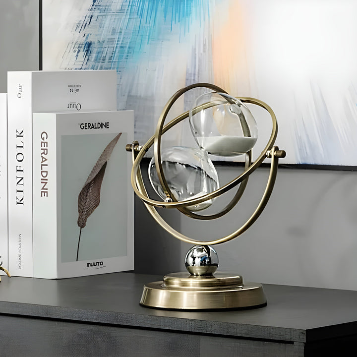 Reloj de arena decorativo dorado, pieza elegante para el hogar. Ideal para oficina, sala de estar y decoración de mesa.