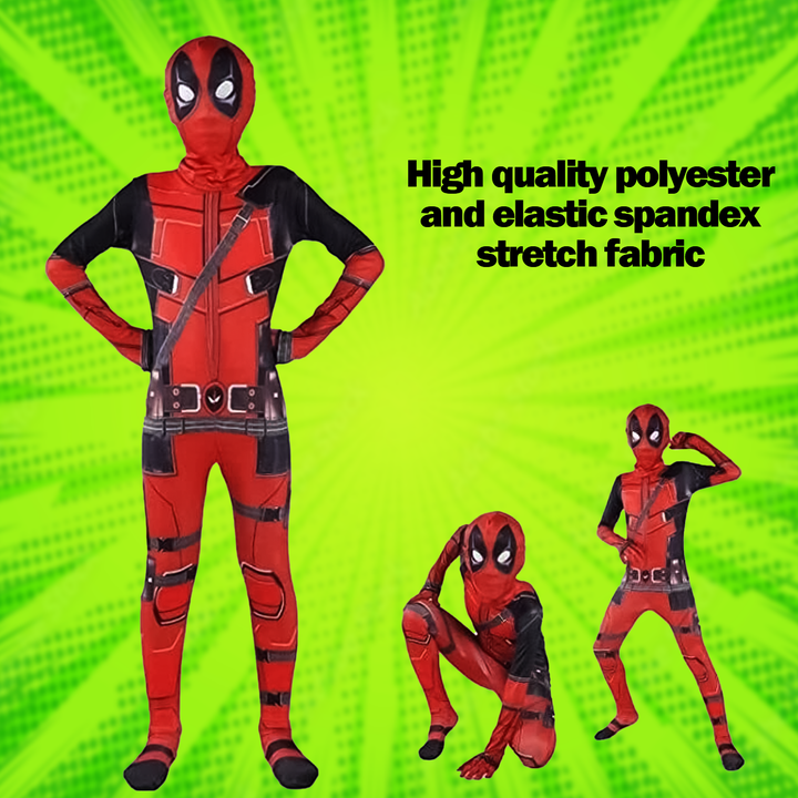 Máscara detallada del disfraz de Deadpool para niños, perfecta para un look auténtico de personaje de superhéroe.