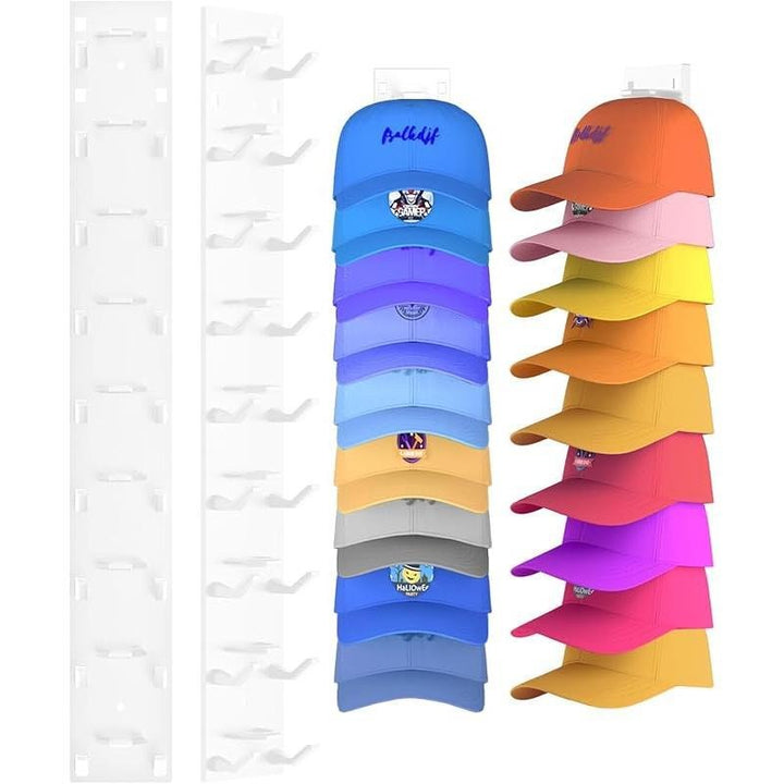 Paquete de 2 organizadores de sombreros de pared. Ganchos para gorras, solución ideal para almacenamiento y orden.