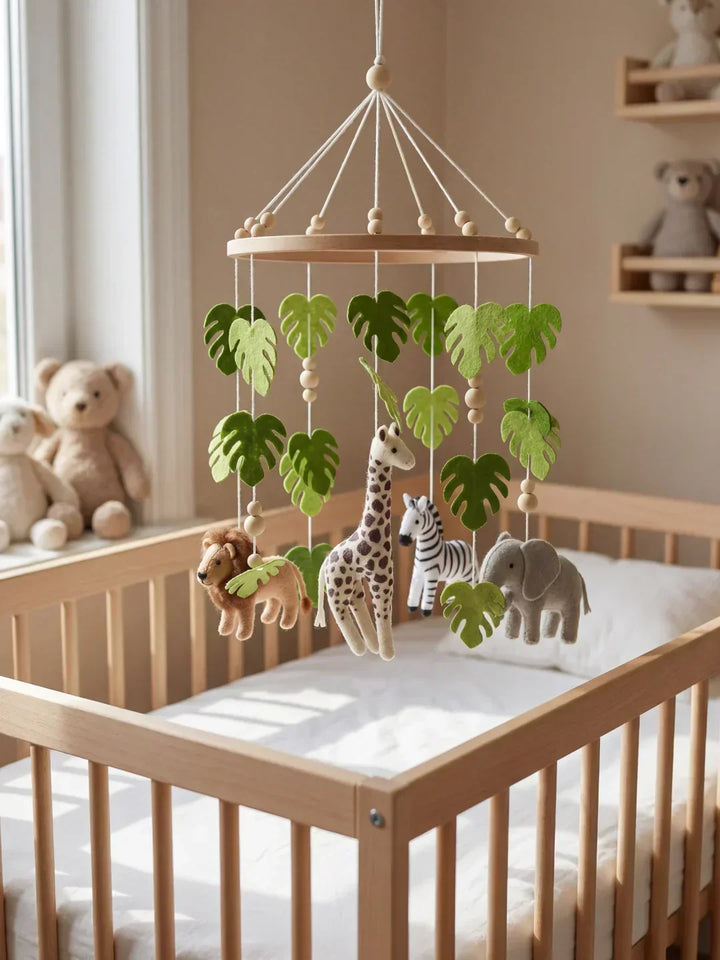 Decoración infantil de madera para guardería, móvil de cuna artesanal.