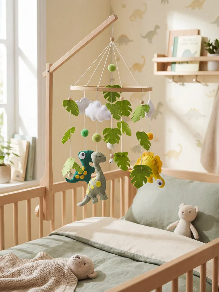 Móvil de cuna de madera, diseño atemporal para el cuarto del bebé.