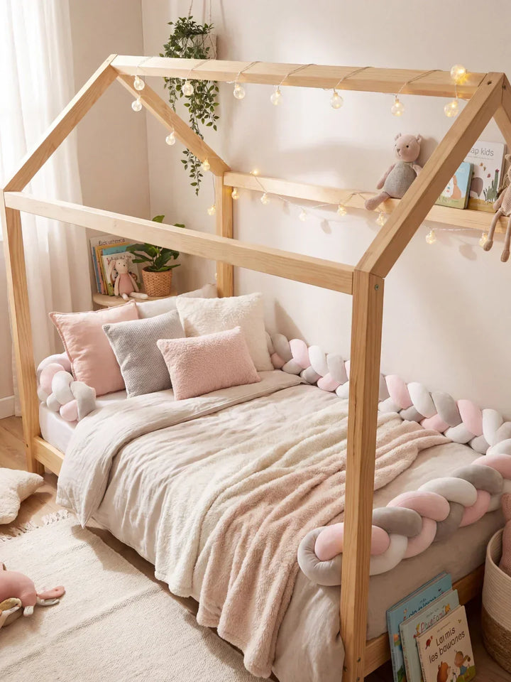 Acolchado suave para la cuna. Protector trenzado infantil, ideal para el descanso del bebé.