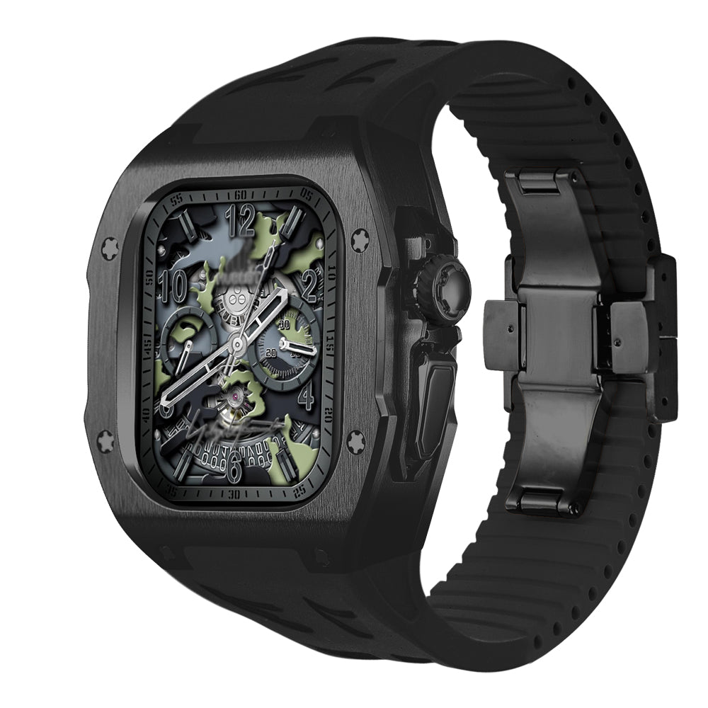 Funda de titanio para Smartwatch Ultra 49mm y correa de fluorocaucho naranja, accesorio vibrante.
