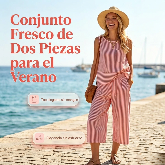 Conjunto casual de verano para mujer, capri de rayas y top a juego, ligero y de algodón suave.