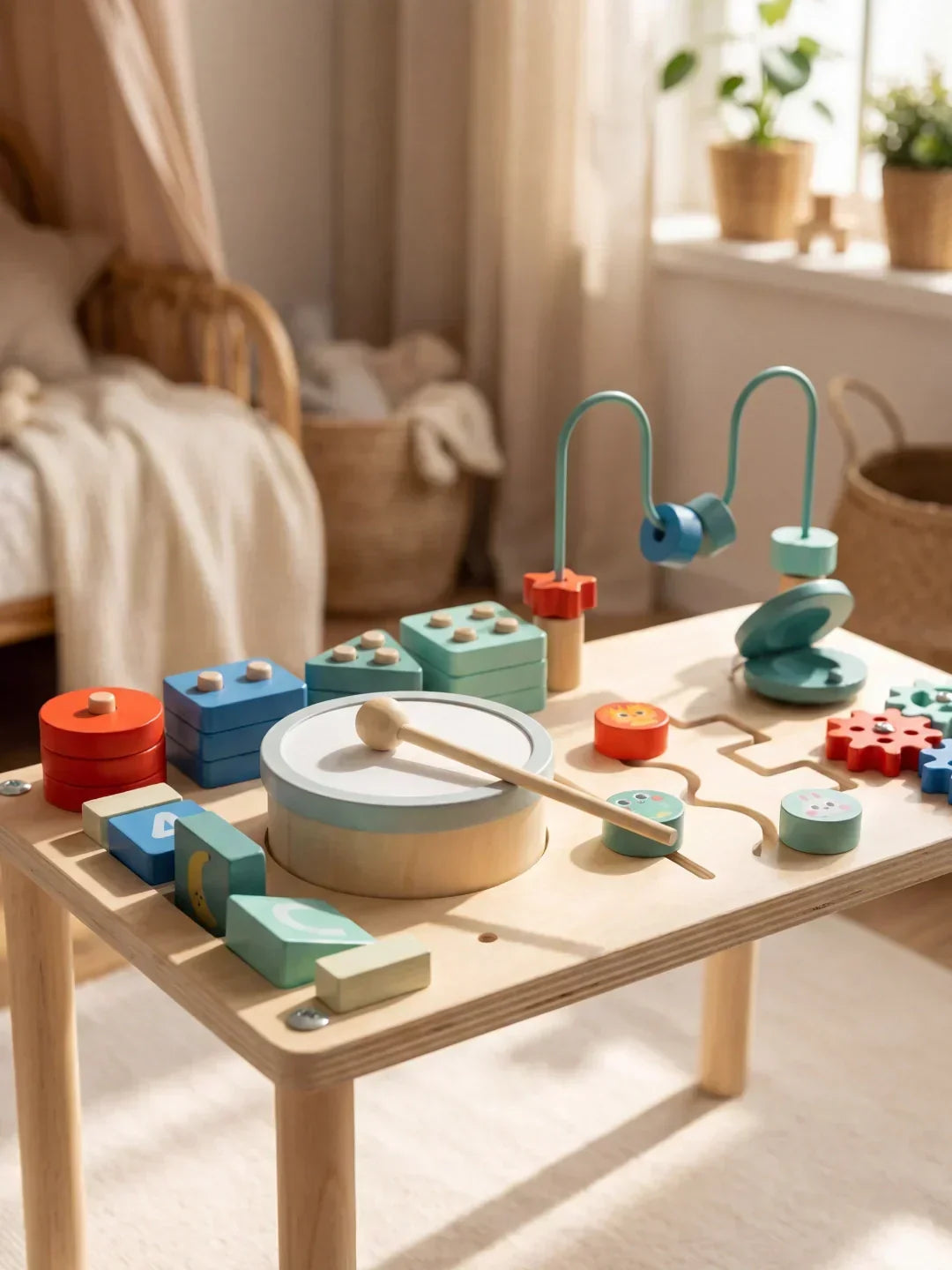 Mueble infantil: mesa de actividades de madera, perfecta para el aprendizaje, desarrollo cognitivo y diversión didáctica.
