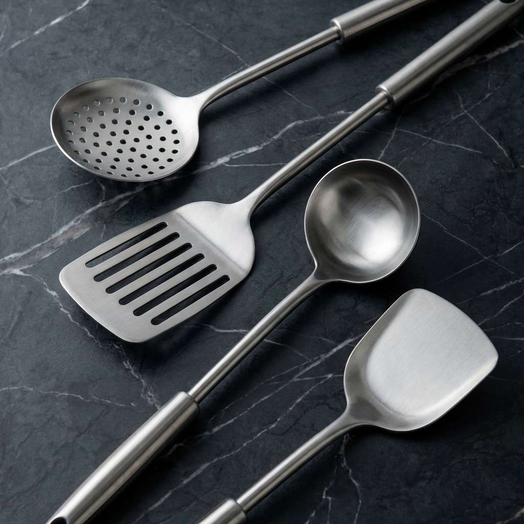Cucharón de titanio de 35cm, ideal para sopas. Utensilio de cocina profesional, duradero y resistente.