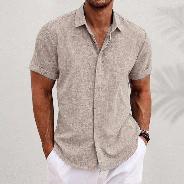 Camisa de verano para hombre, algodón y lino, manga corta, fresca, ideal para un estilo desenfadado.