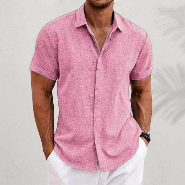 Camisa casual para hombre, estilo relajado, de algodón y lino, manga corta, perfecta para la playa.