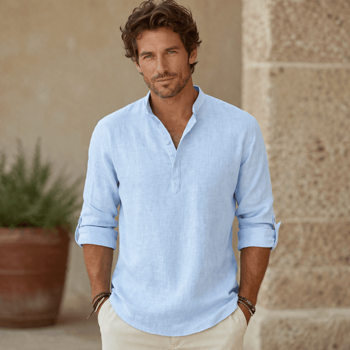 Camisa casual de hombre, de ajuste holgado, transpirable. Moda masculina cómoda y fresca para el verano.