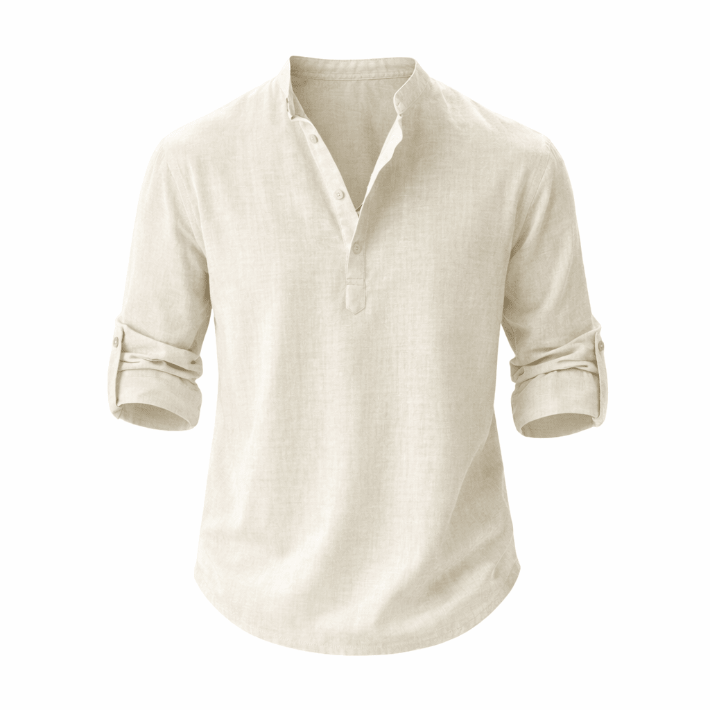 Detalle de tejido: camisa holgada de hombre, transpirable y cómoda, ideal para ropa casual de verano.