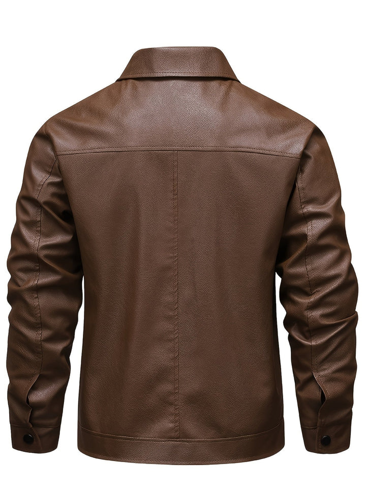 Chaqueta de cuero genuino, corte motero moderno para hombre, moda urbana.