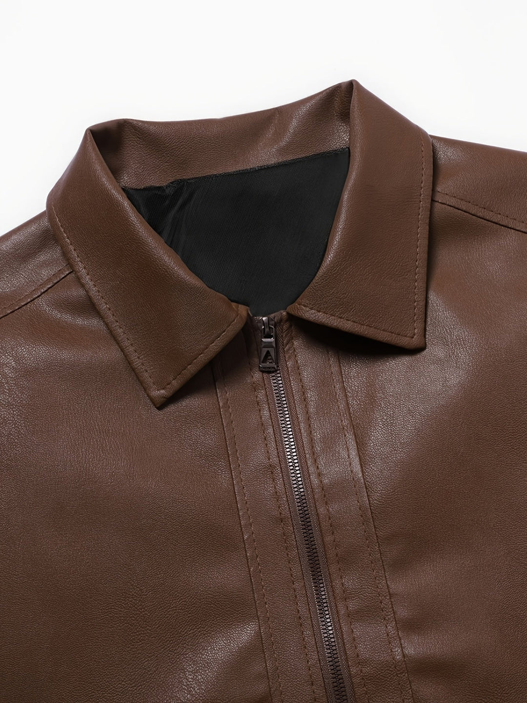 Cazadora de cuero marrón, estilo motero casual para hombre, ideal primavera.