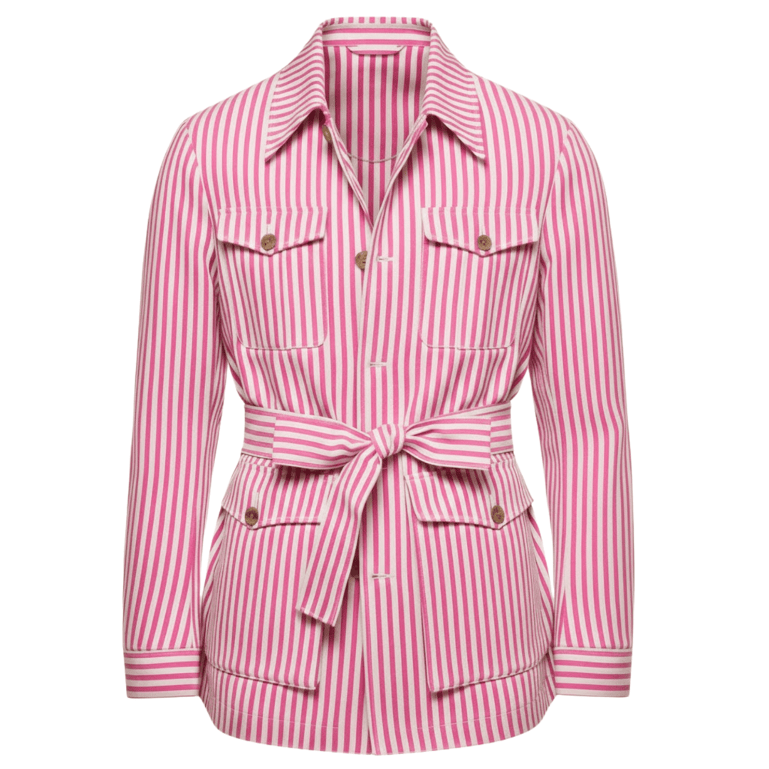 Chaqueta safari de hombre, cinturón ajustable y cuatro bolsillos. Perfecta para moda casual masculina.