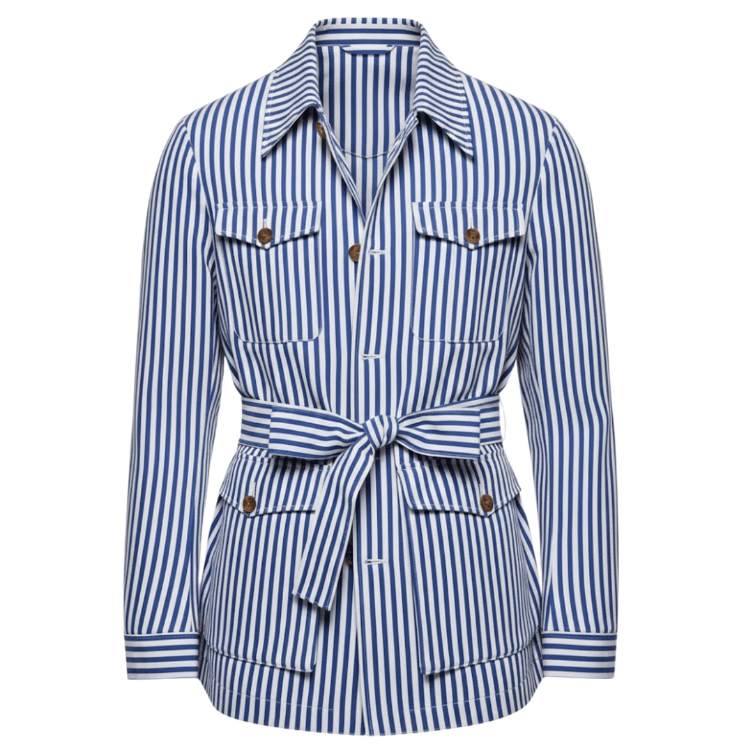 Moda masculina: Chaqueta safari hombre con cinturón, cuatro bolsillos. Prenda exterior ligera para confort y estilo.