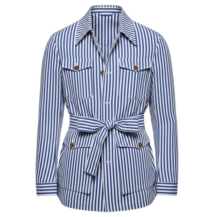 Moda masculina: Chaqueta safari hombre con cinturón, cuatro bolsillos. Prenda exterior ligera para confort y estilo.