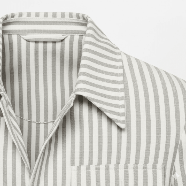 Hombre vistiendo chaqueta safari casual con cuatro bolsillos y cinturón. Ideal para un look de moda masculina urbana.
