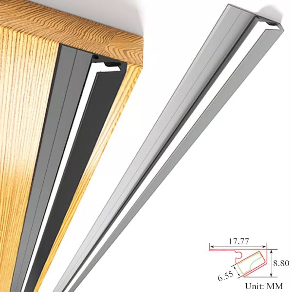 Luz LED invisible ultra fina para muebles. Barra de iluminación 45° que se integra perfectamente.