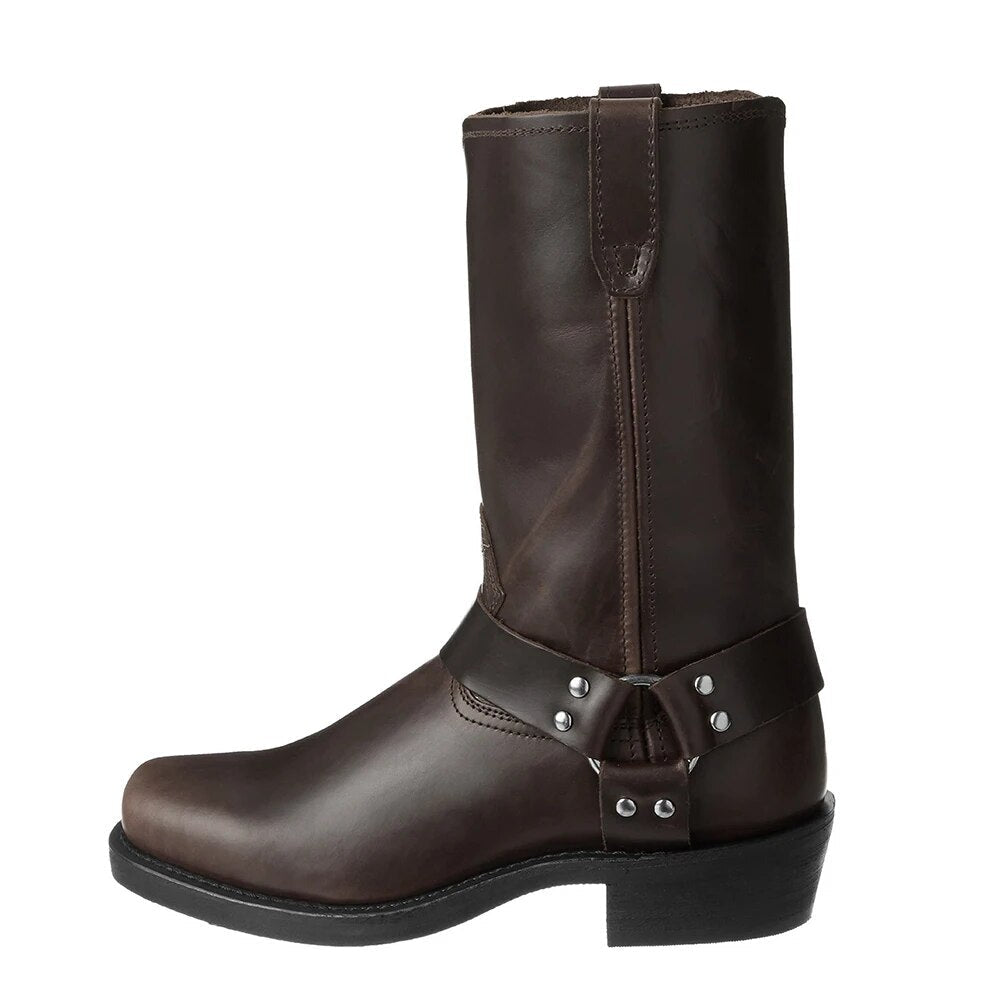 Calzado masculino: botas cowboy de hombre con hebilla, fabricadas en piel sintética para comodidad y estilo.