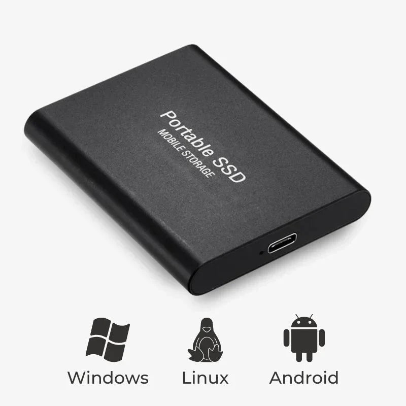 SSDs portátiles en azul, rojo y dorado, soluciones de almacenamiento externo de alta velocidad.